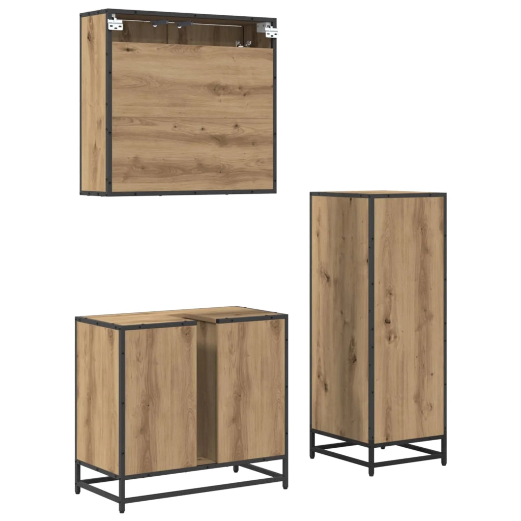 Set di mobili per il bagno con porta 3 pcs Rovere artigianale 3402373