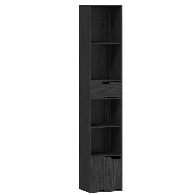 LIBRERIA 30 x 24 x 158 cm Nera con cassetto e ripiano regolabile