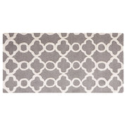 Tappeto Grigio Lana 80 x 150 cm Traliccio Motivo Quadrifoglio Trapuntato a Mano Orientale Trifoglio Marocchino