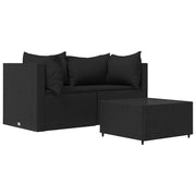 Set Divani da Giardino 3 pz | Set Salotto da Giardino con Cuscini Nero in Polyrattan