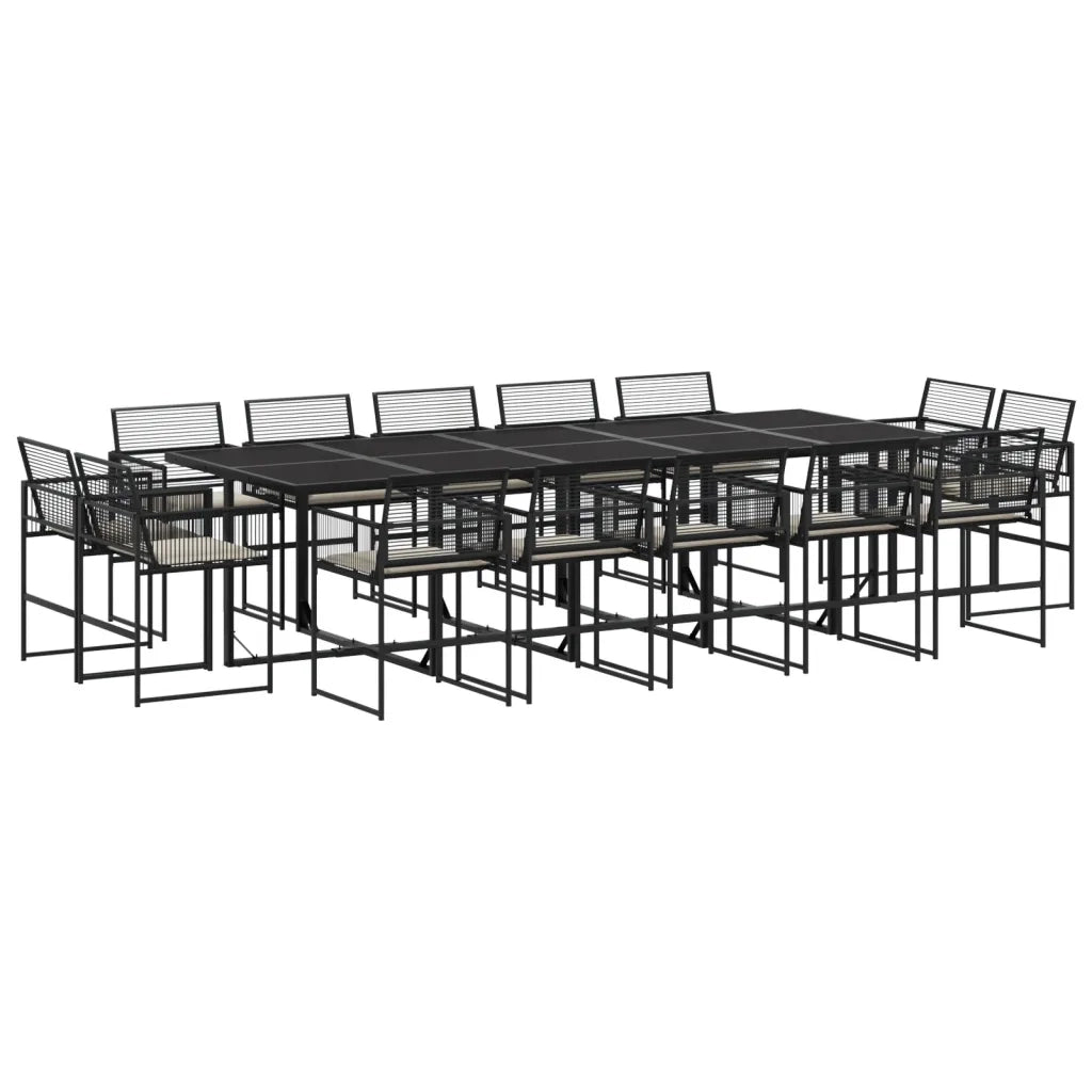 Set da Pranzo da Giardino 15 pz con Cuscini Nero in Polyrattan 3295016