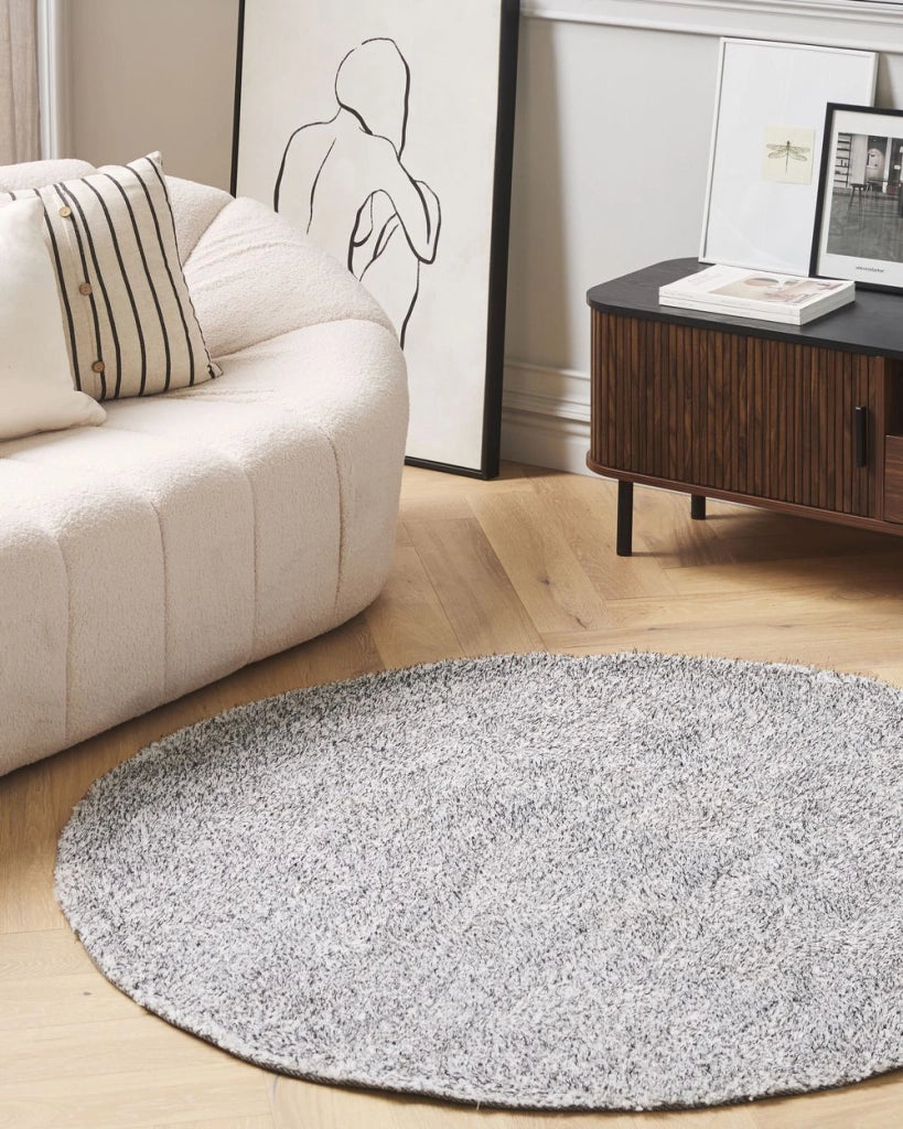 Tappeto shaggy grigio melange 140 cm moderno tappeto rotondo trapuntato a pelo lungo