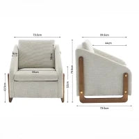 Poltrona d'arredo per soggiorno con braccioli in legno, cuscino posteriore e tessuto in chenille, 73.5x73.5x73.5 cm, Beige