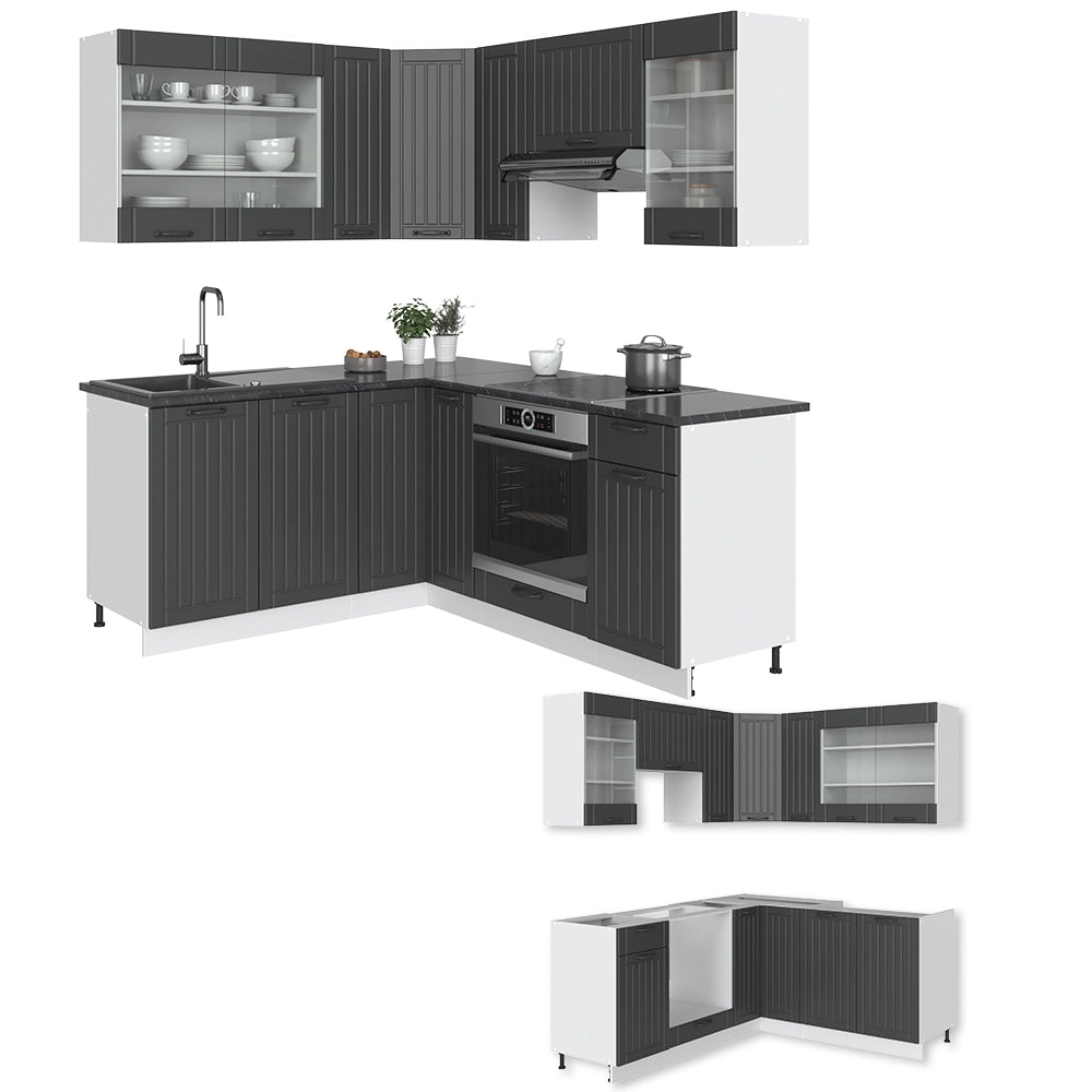 Cucina angolare completa Fame-Line Antracite rustico/Bianco 190 x 60 cm, PL Marmo Vicco