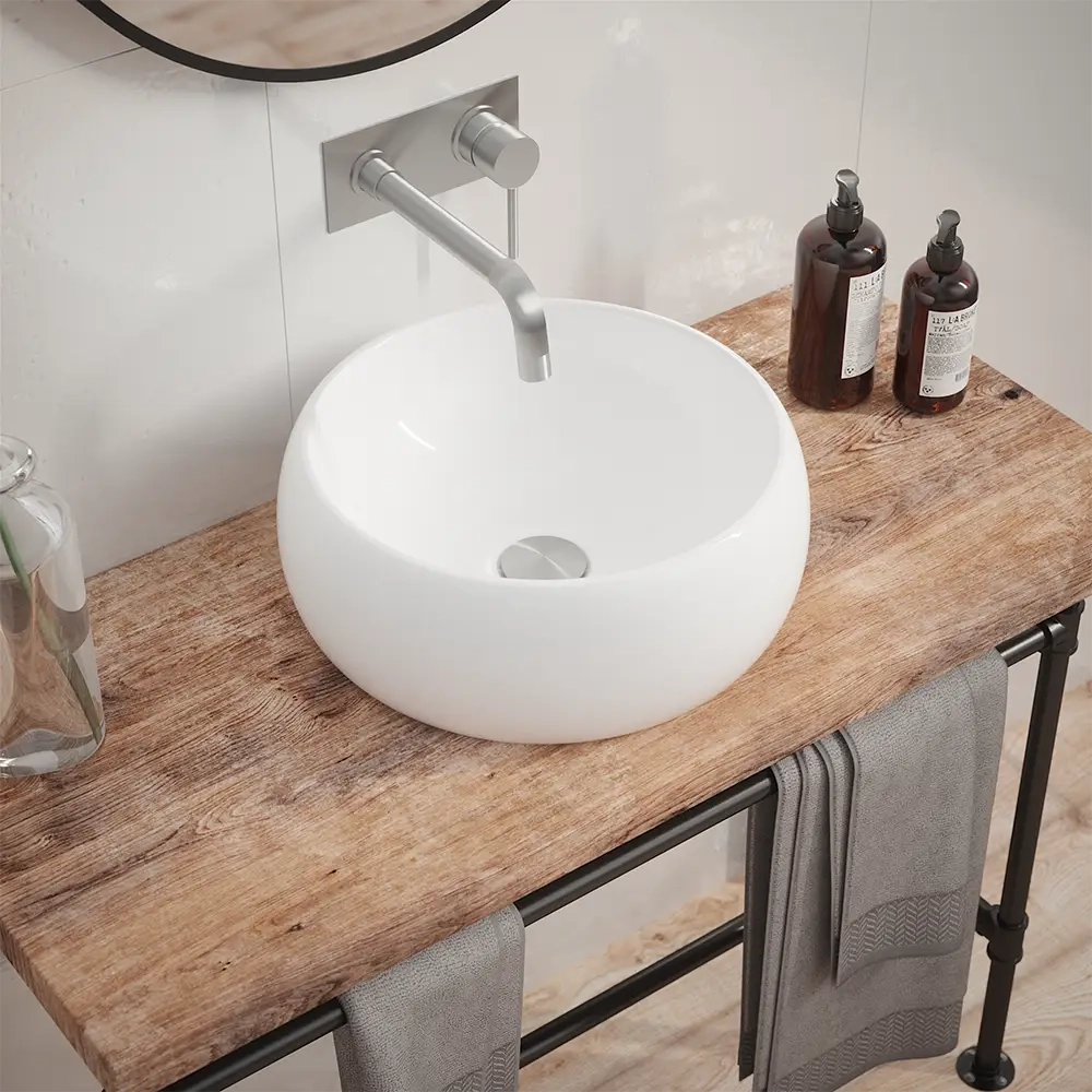 Lavabo da appoggio tondo 40x40x15,5 cm Bianco