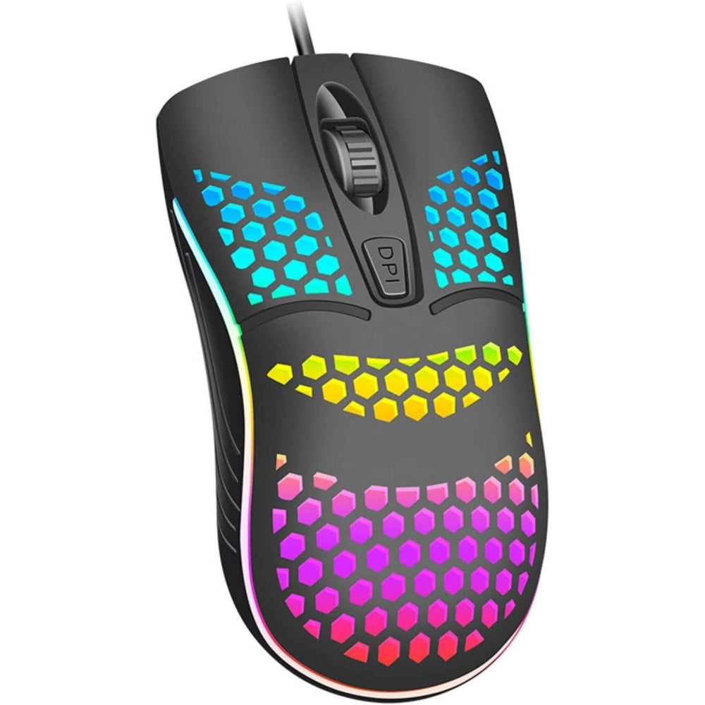 Trade Shop - Mouse Gaming Con Filo Leggero Luci A Led Multicolor Effetto Traforato Per Pc -