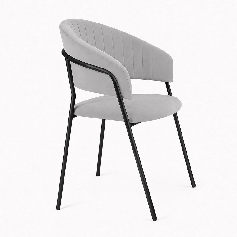 Sedie da sala da pranzo set da 4 Aurelia in velluto grigio con gambe nere