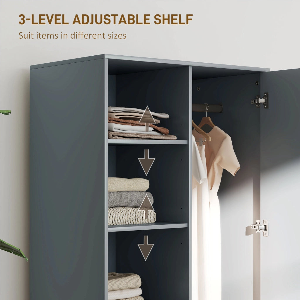 Armadio Moderno 80x50x124 cm Appendiabiti Cassetti e Mensole in Truciolare Grigio Scuro