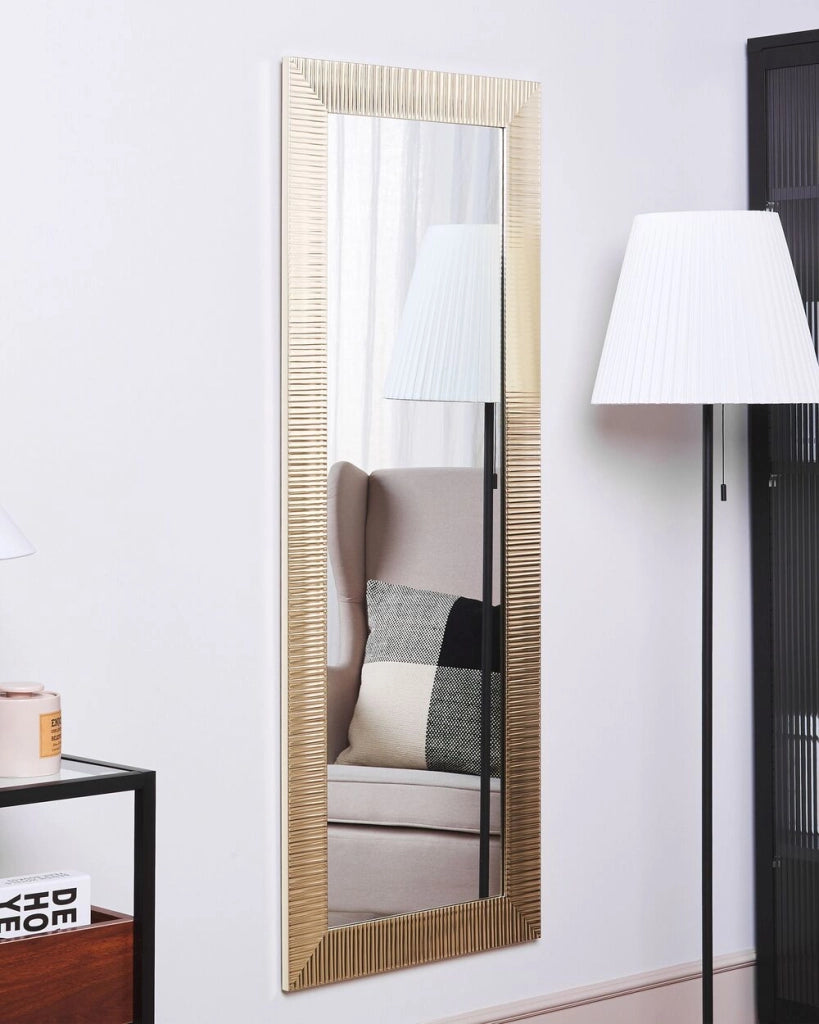 Specchio da parete con cornice sintetica dorata 50 x 130 cm rettangolare da appendere alla parete