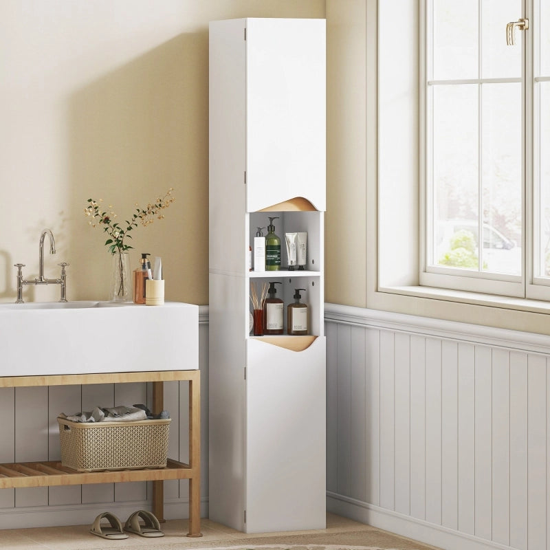 Colonna bagno salvaspazio con 2 ante e 2 vani aperti, ripiani regolabili, bianco, 30x34,6x180,5 cm
