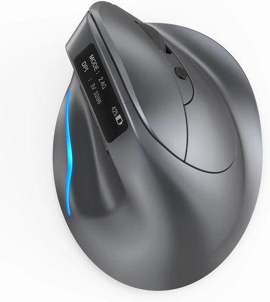 Mouse verticale Bluetooth con schermo LED, ricaricabile, 3200 dpi, 3 modalità (BT5.0/3.0 + 2.4G), mouse ergonomico wireless con ricevitore USB, mouse wireless per laptop, PC e tablet