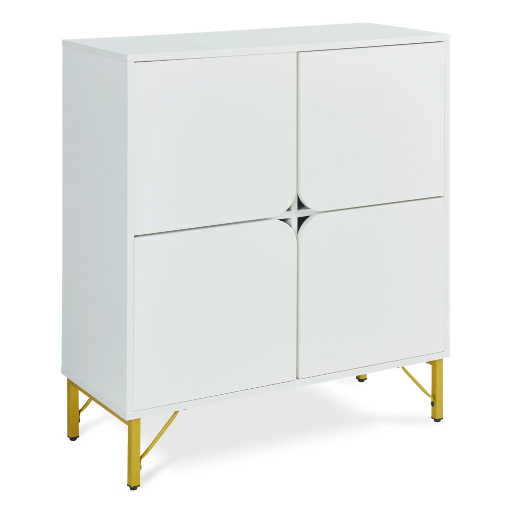 Credenza Reyri Madia Moderna Salvaspazio con 4 Ante 90x80x35 cm Bianco / color Oro [en.casa]