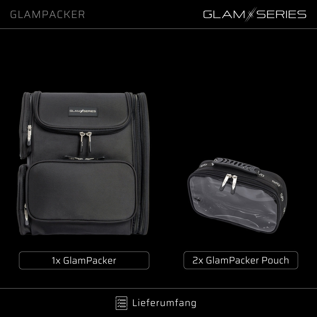 GlamSeries GlamPacker Zaino porta trucchi ergonomico ed espandibile, borsa per il trucco con scomparto con protezione termica, ideale per truccatori e parrucchieri