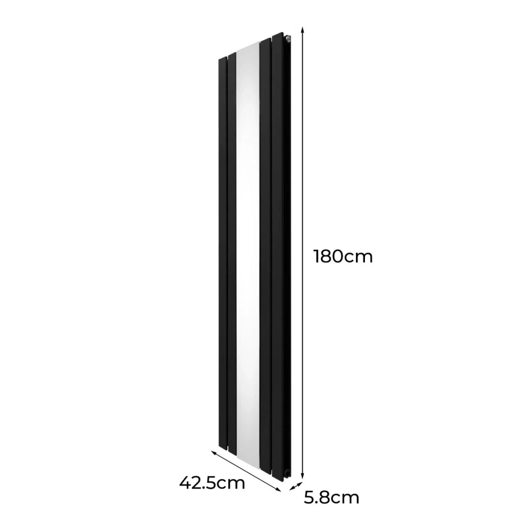 Radiatore a Specchio a Doppia Colonna Verticale Nero 1800mm x 425mm