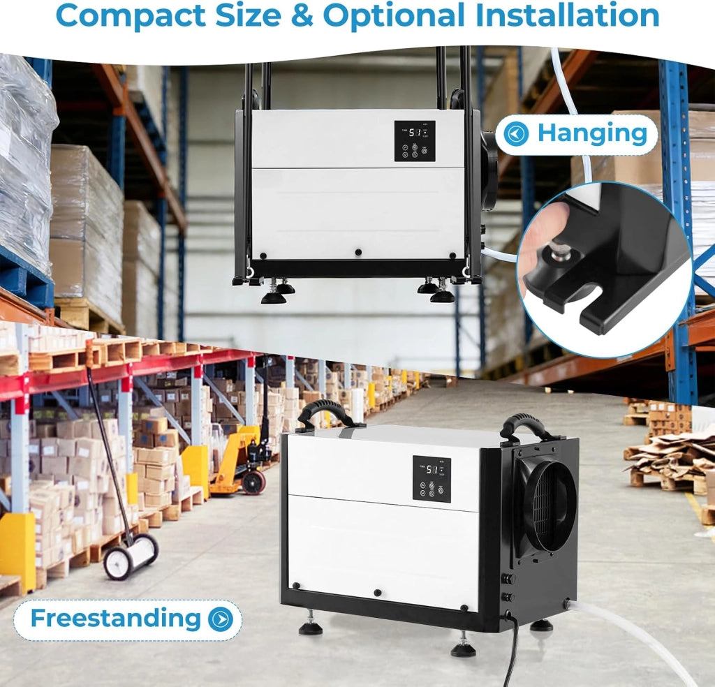 Deumidificatore Elettrico 58,5 L/Giorno, 357 m³/H, Deumidificatore Professionale 3 Modalità, Tubo di Scarico, Filtro Rimovibile, per Cantine, Magazzini, Scantinati (Bianco, 52 X 35,5 X 35 CM)