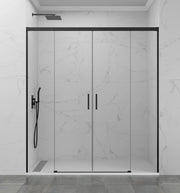 Box doccia frontale BASIC 2 fissi + 2 scorrevoli 160 cm (85+85) nero opaco vetro trasparente