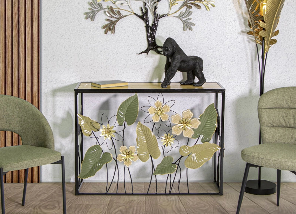 Console Spring 108x36,8x80 cm in Ferro e MDF e Vetro Multicolor