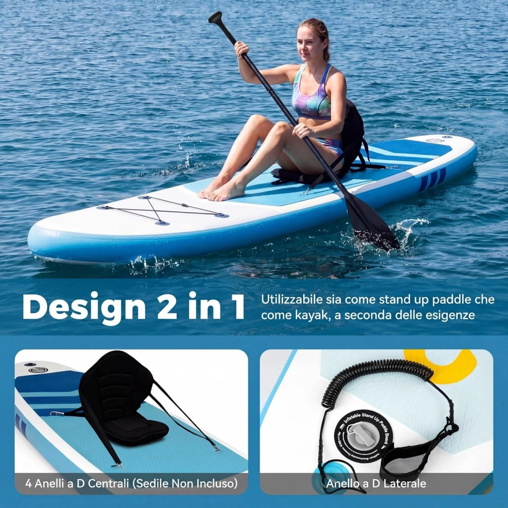 SUP Stand up Paddle, Tavola SUP Gonfiabile con Pompa, Pagaia in Alluminio, Guinzaglio, Borsa e Kit di Riparazione, per Principianti ed Esperti, Portata 160 kg, 336 x 77 x 16 cm