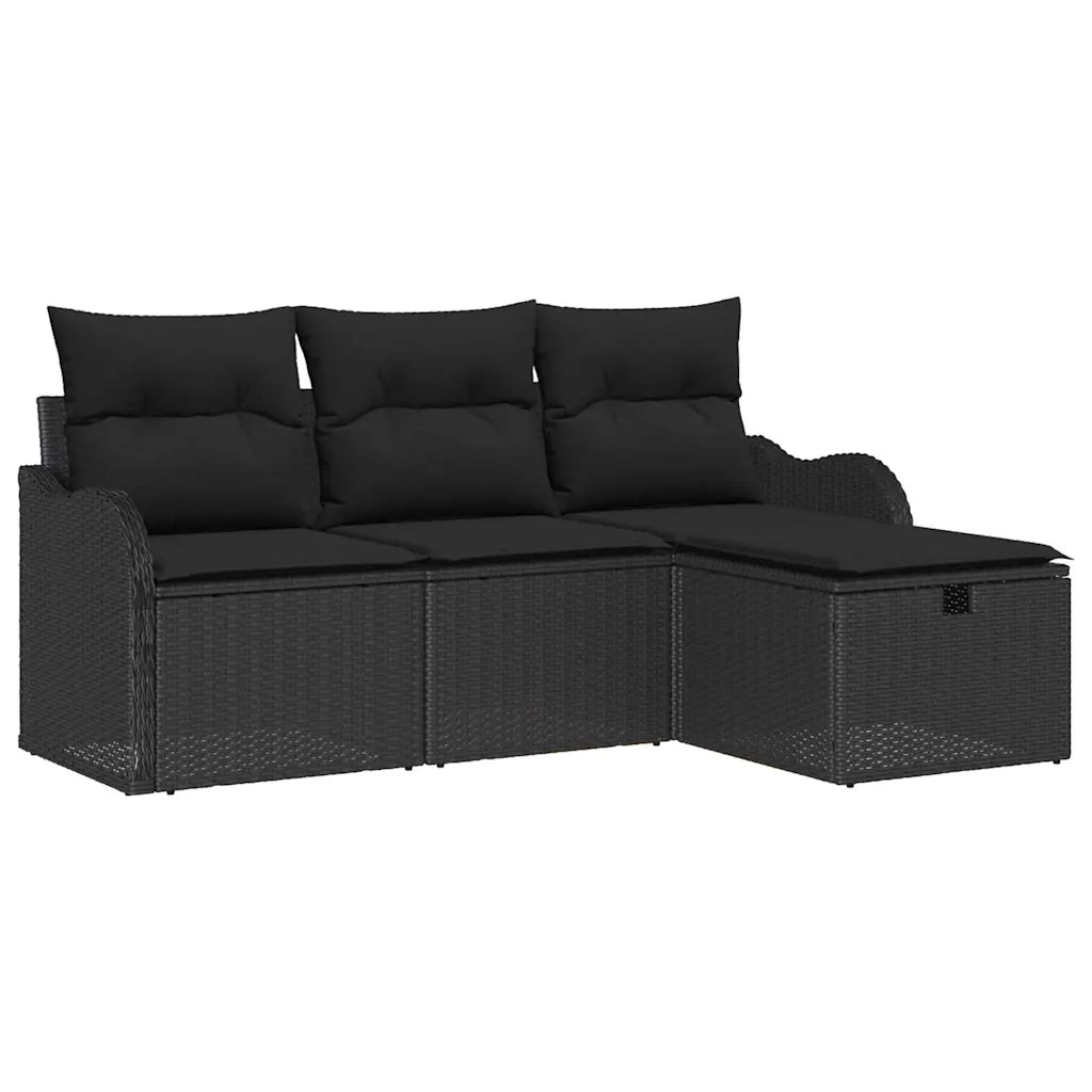 Set Divano da Giardino con cuscino 4 pcs Nero Poly Rattan 3360284