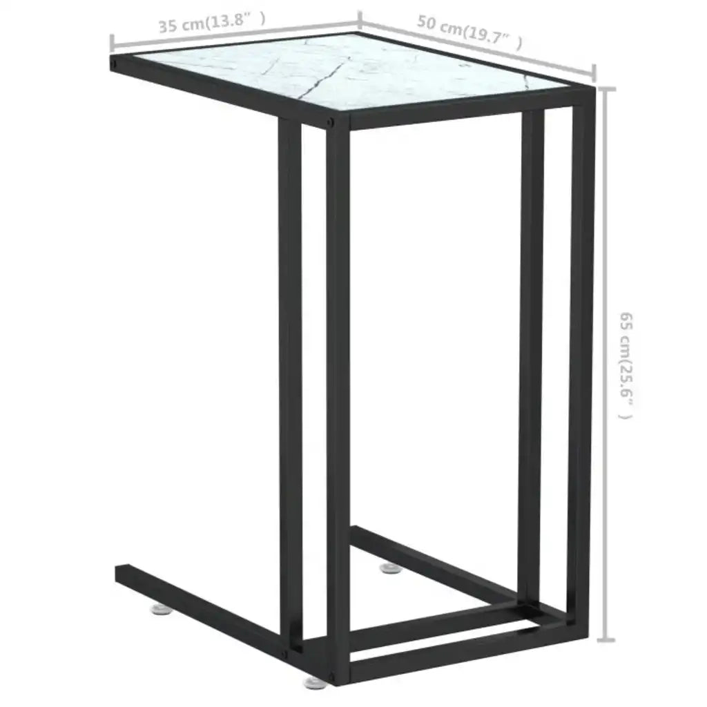 Tavolino | Tavolo laterale per Computer Marmo Bianco 50x35x65 cm Vetro Temperato