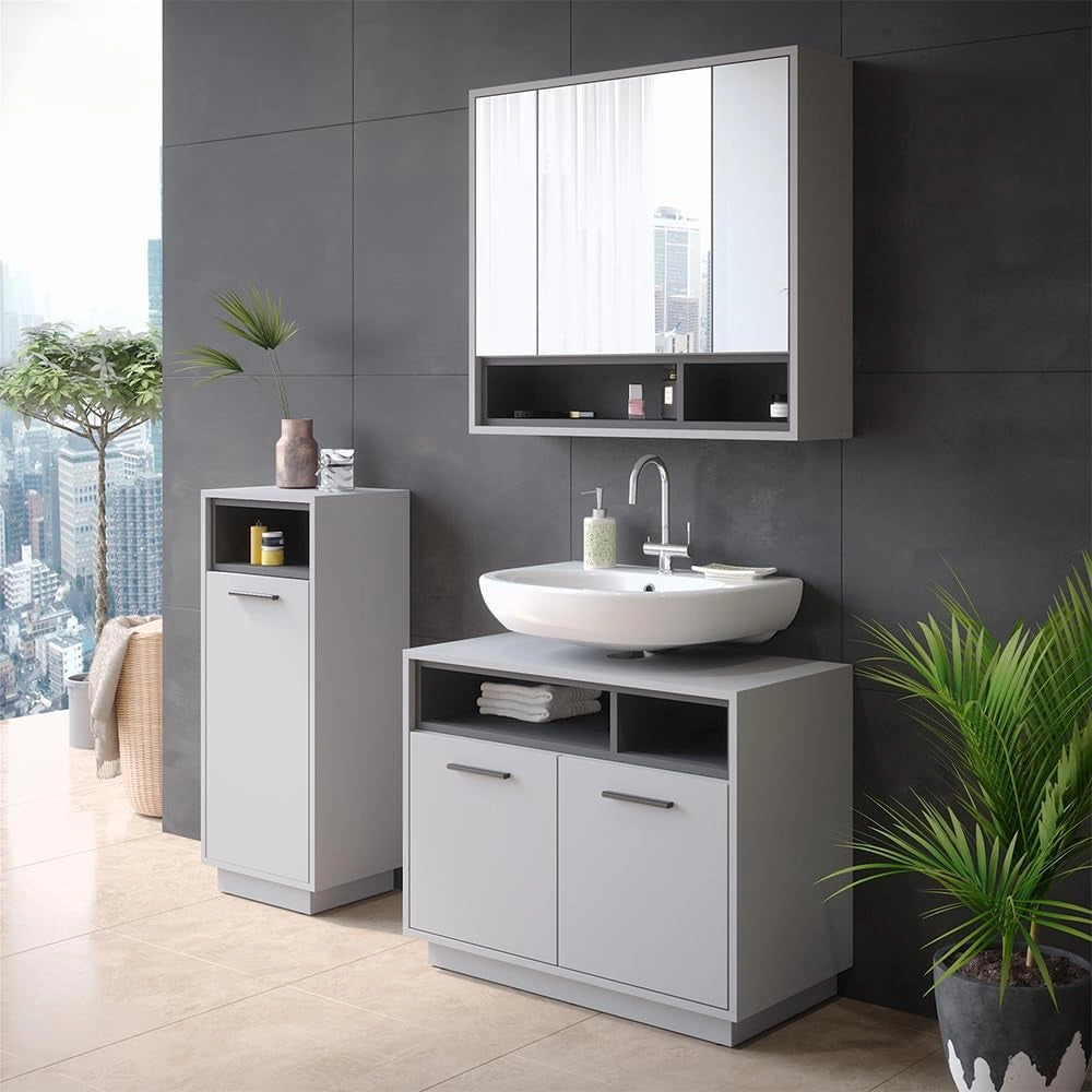 Mobiletto bagno Beatrice, Grigio, 38 x 93 cm, per la conservazione in bagno abbinabile alla serie Beatrice