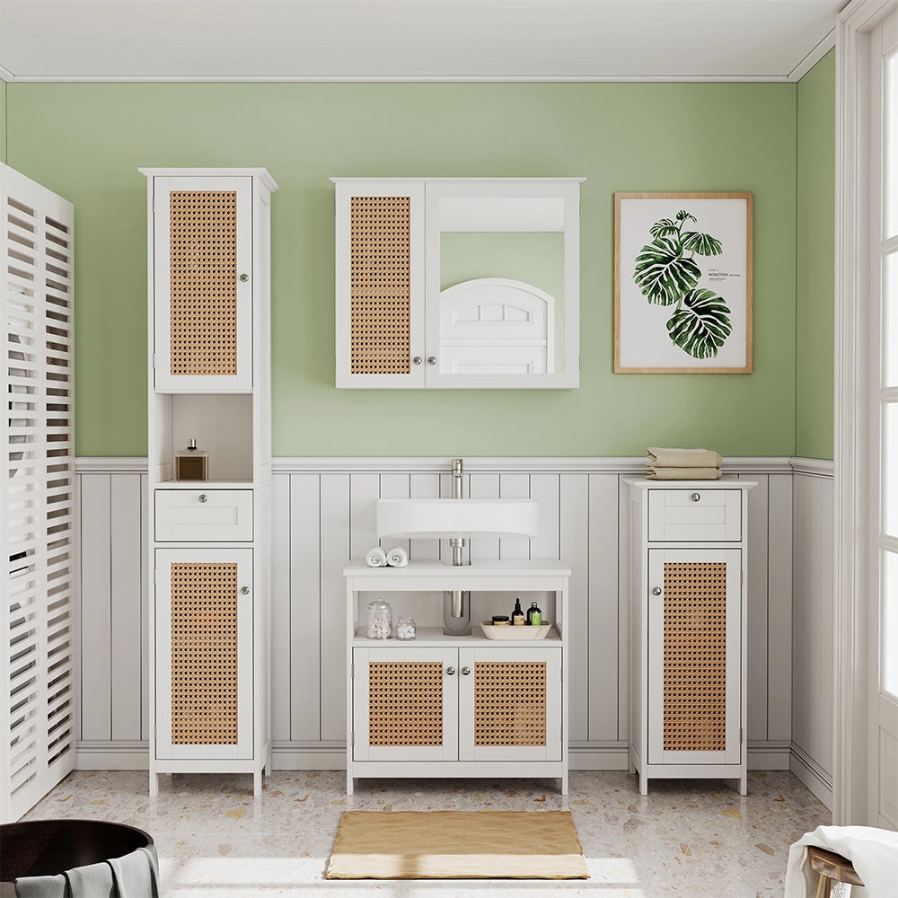 Vicco Set di mobili da bagno Bianco 4 parti, con armadio alto