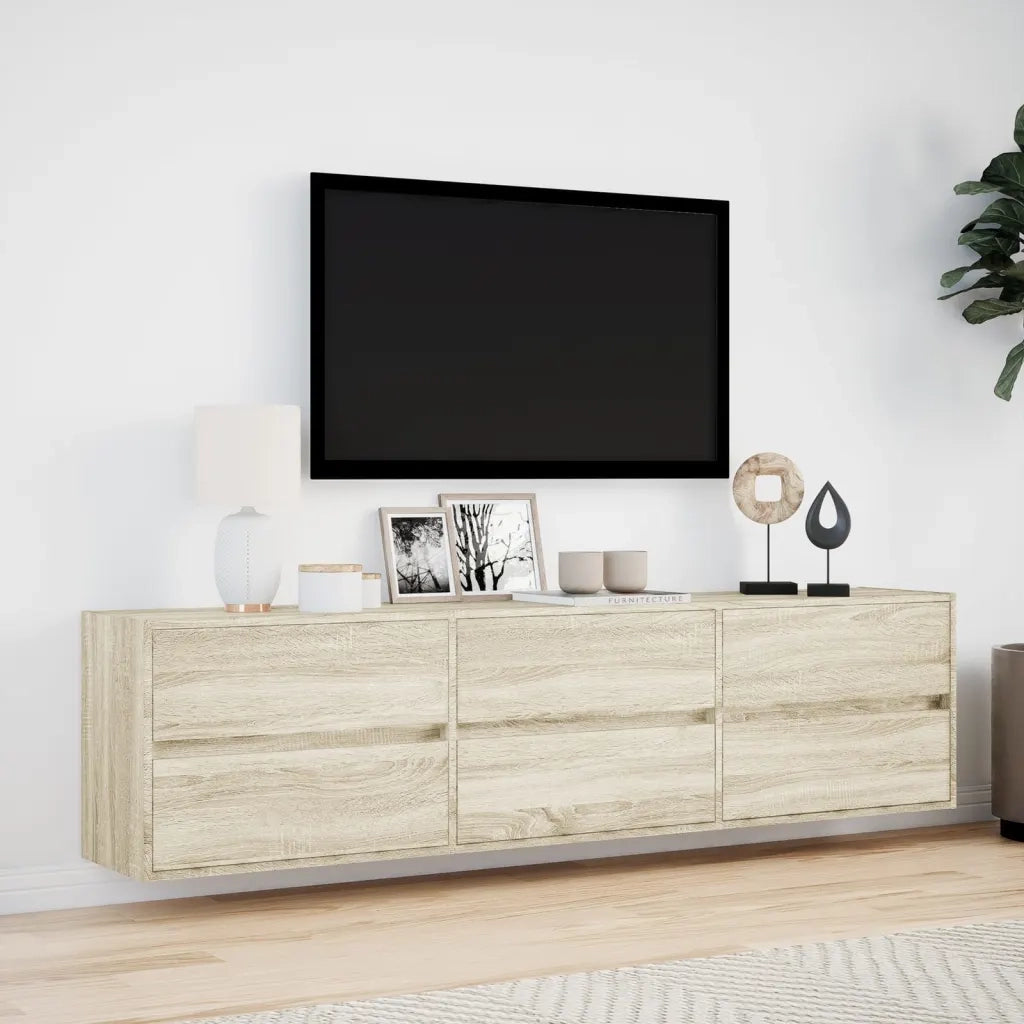 Mobile TV a Parete con LED Rovere Sonoma 180x31x45 cm 3307935