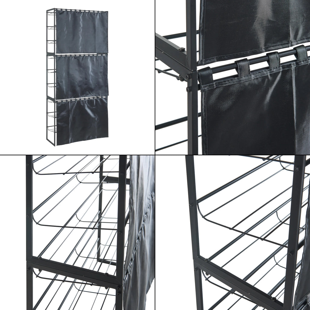Set di 3 Scaffali Portascarpe Sel Scarpiere in Metallo con Tendine - Nero [en.casa]