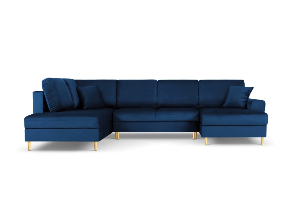 Cosmopolitan Design - Divano panoramico convertibile sinistro con contenitore "Kyoto" 7 posti in velluto blu reale 