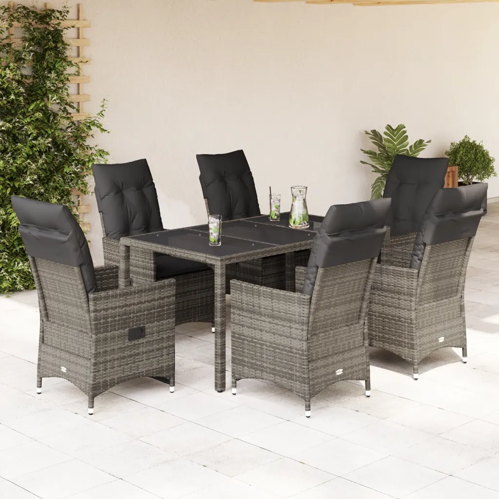 Set da Pranzo da Giardino 7 pz con Cuscini in Polyrattan Grigio 3276740