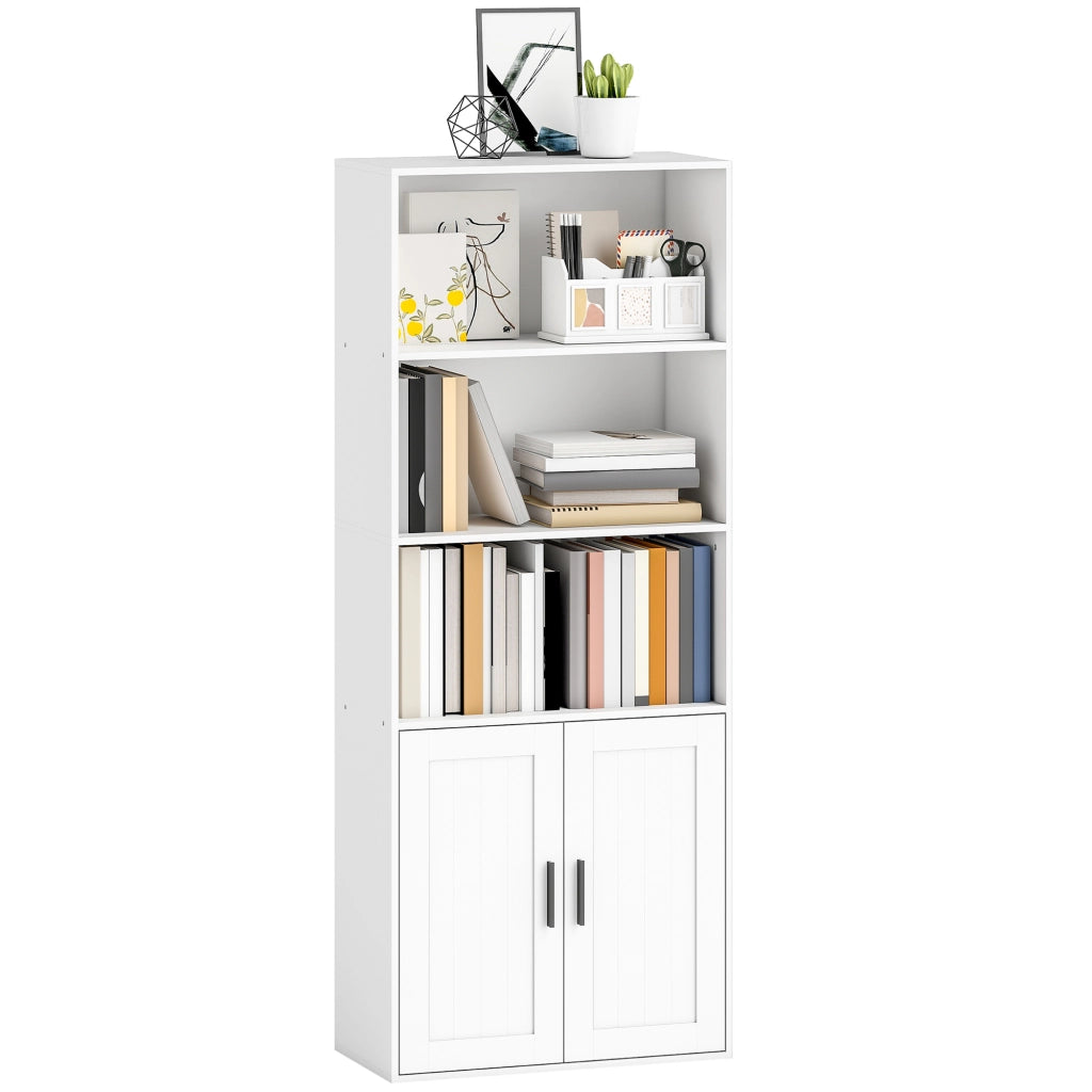 Libreria con Ripiani Aperti e Armadietto 2 Ante con Mensola Interna Regolabile. 60x30x145.5 cm. Bianco