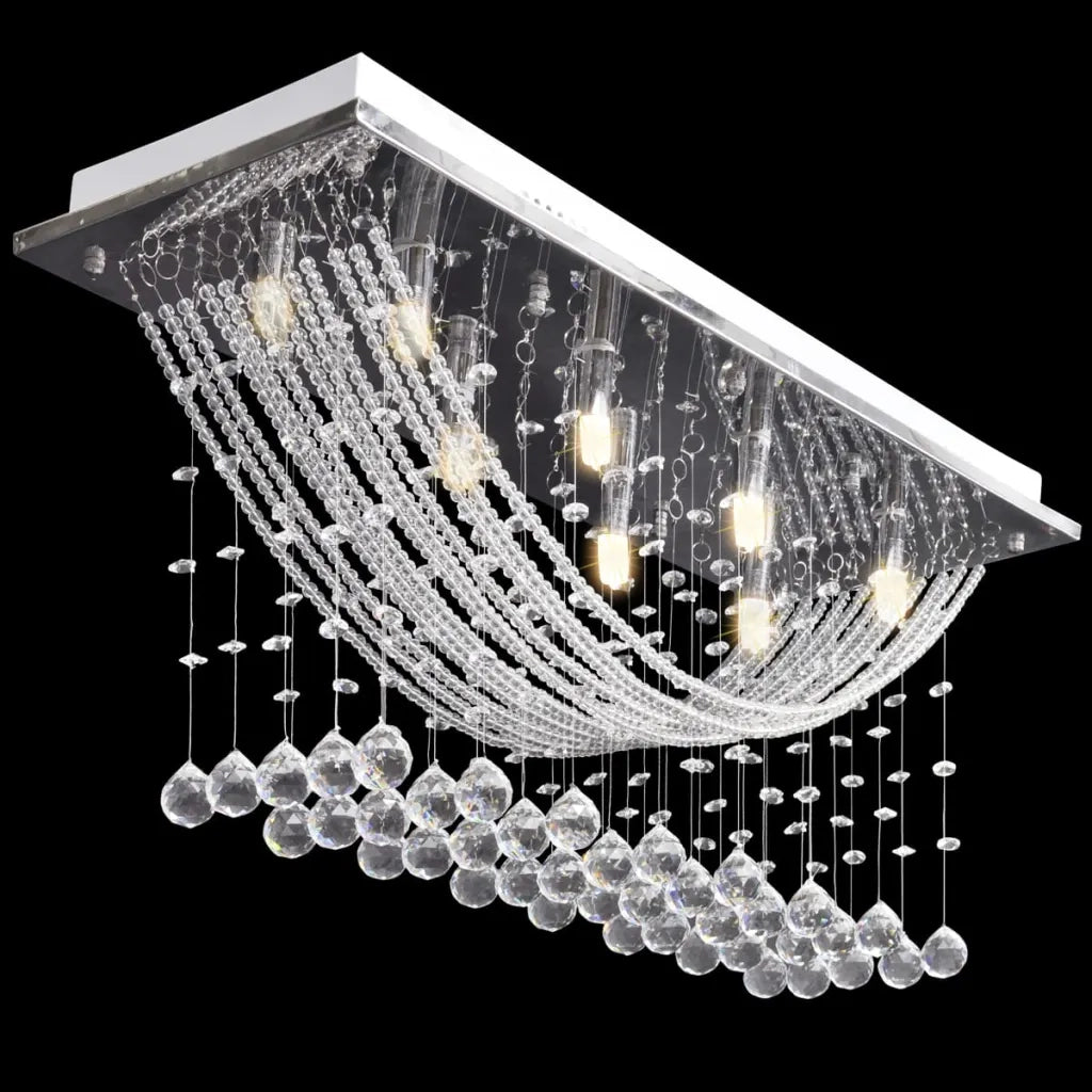 Plafoniera dal design moderno con perline di cristallo 70 x 25 x 29 cm metallo bianco 02_0046253