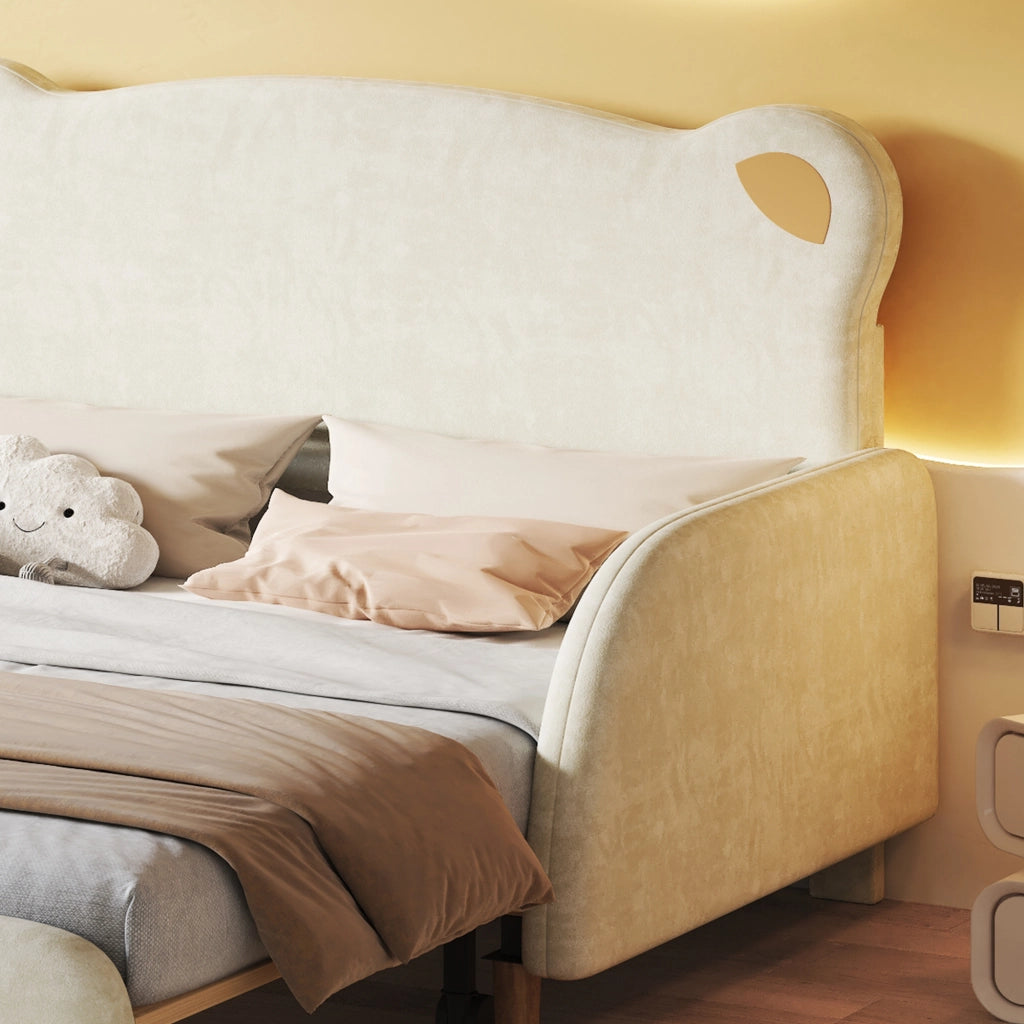 DESMIU Letto estraibile matrimoniale 2 posti con bordi morbidi e forma di orso, 140 × 200 cm e 140 × 105 cm, con materasso
