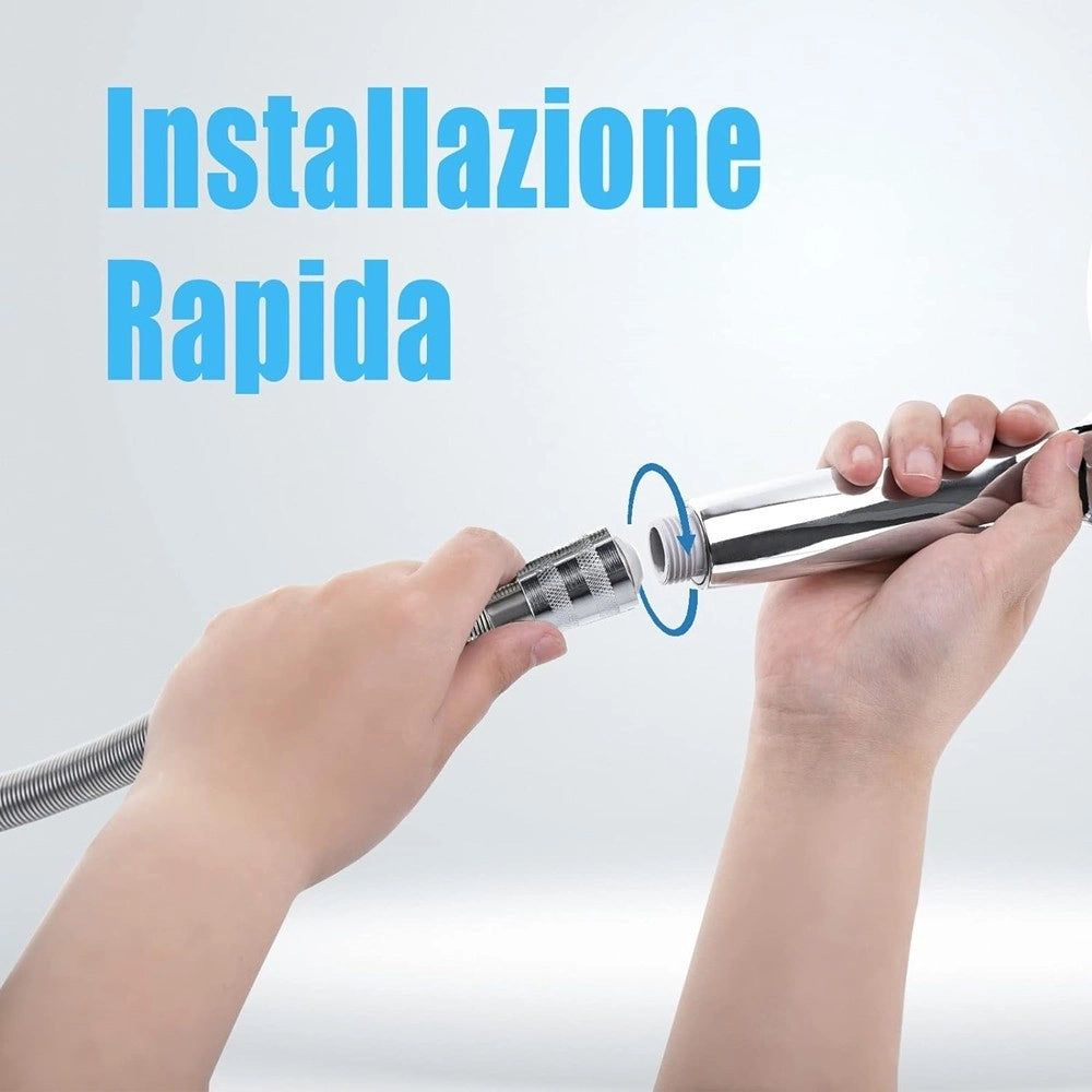Trade Shop - Kit Doccetta Soffione Con Tubo 1.8mt Staffa Doccia Bagno Universale Cromato 59261 -