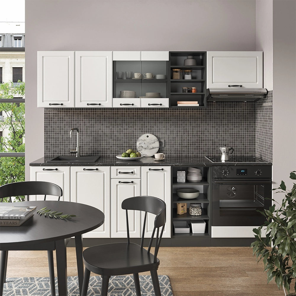 Cucina componibile R-Line Bianco rustico/Antracite 240 cm, PL Rovere Vicco