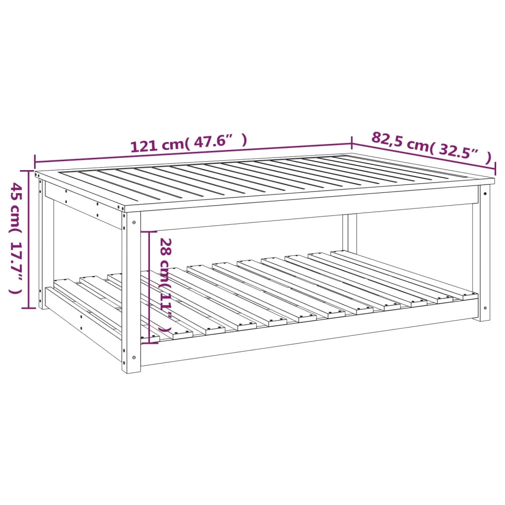 Tavolo da Giardino Bianco 121x82,5x45 cm Legno Massello di Pino 824149