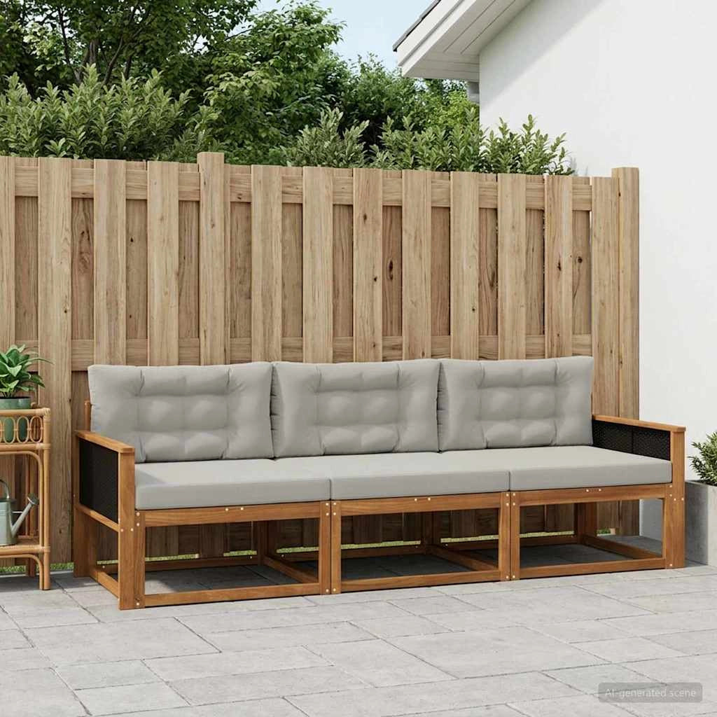Set di divani da esterno 3 pz Naturale e Grigio chiaro 3382294