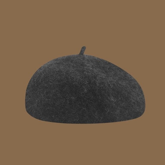 Baret donna in lana grigia scuro, caldo, ottagonale, stile vintage