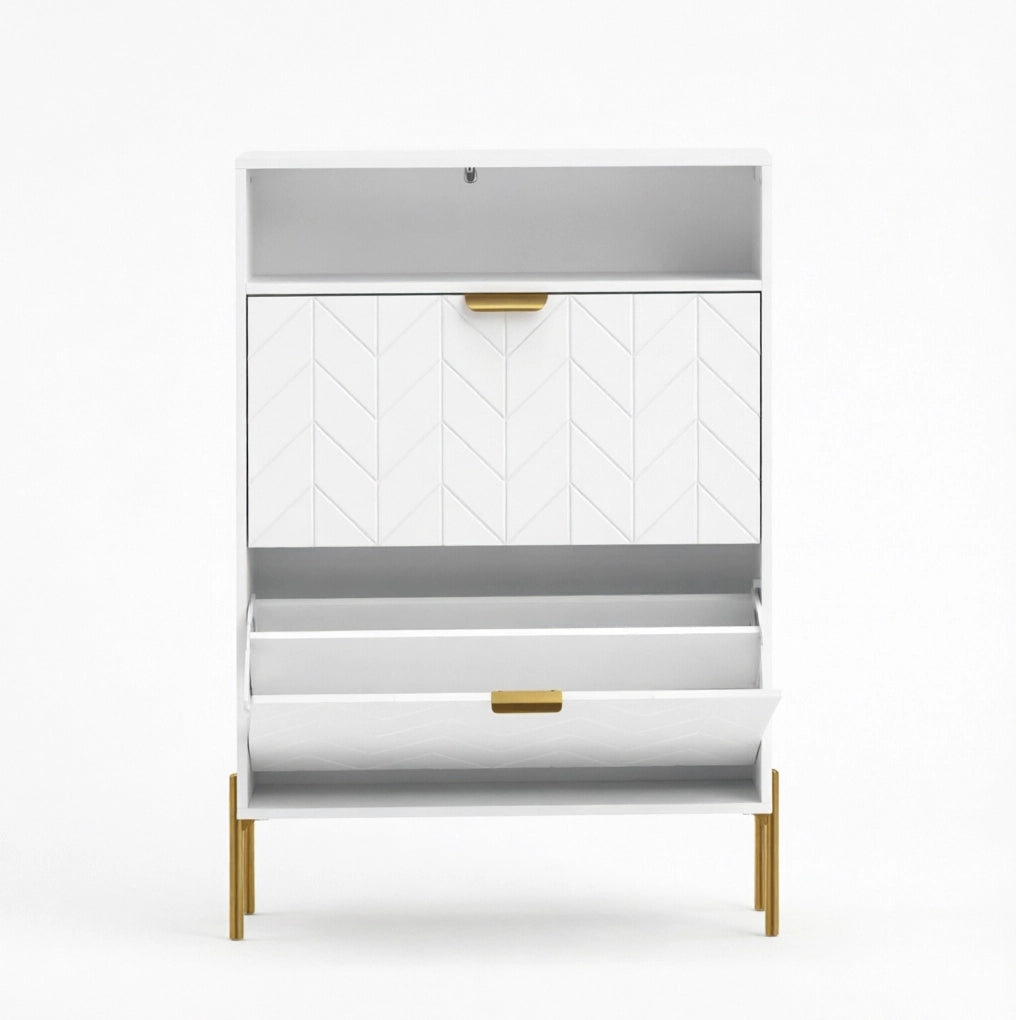 SCARPIERA stretta 80x23,7x110 cm bianca con 2 ante a ribalta e vano aperto