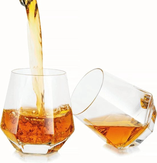 Set di 2 bicchieri whisky unici geometrici - Cristallo in vetro soffiato a mano senza piombo - Old fashioned / Rocks / Lowball - 300 ml