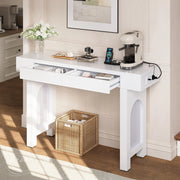 Consolle in MDF con 2 cassetti e presa integrata, design a griglia, per ingresso e soggiorno, bianco, 120 × 35,5 × 76,5 cm