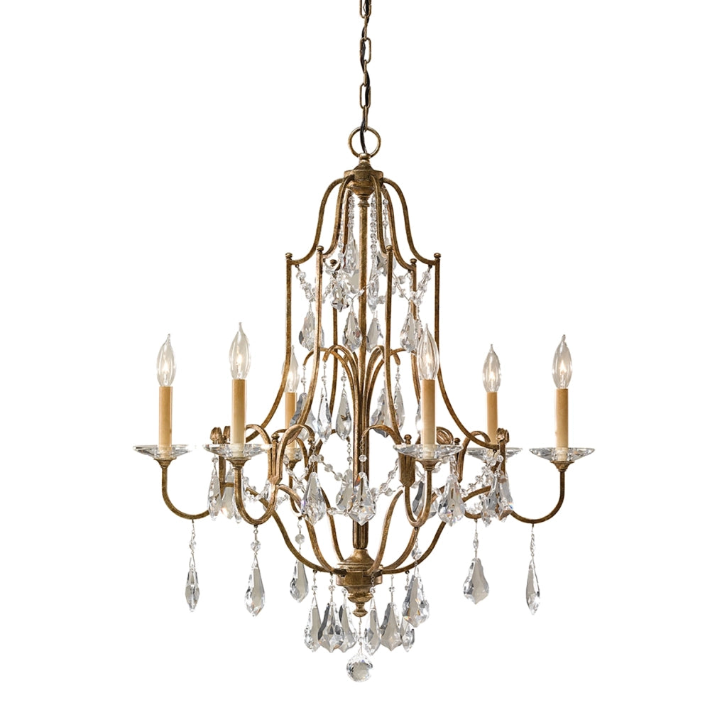Lampadario Classico Valentina Acciaio Bronzo Ossidato Vetro 6 Luci E14