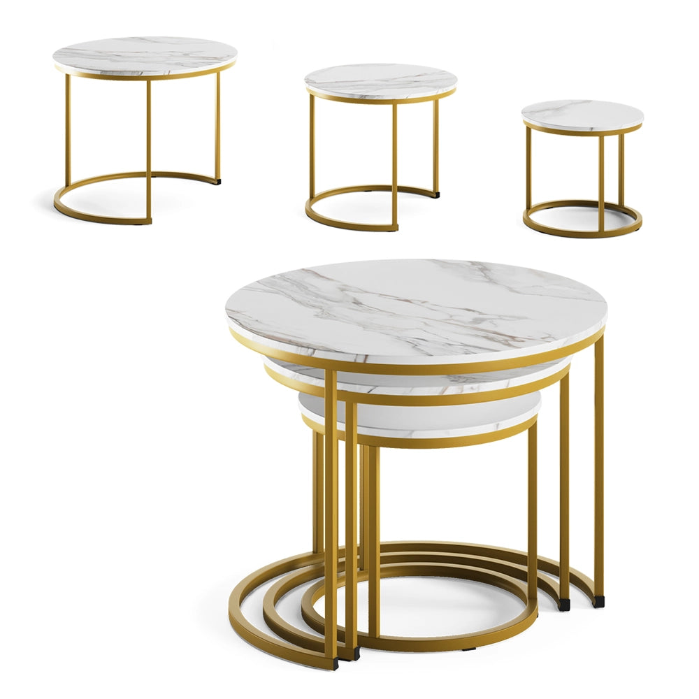 Vicco Tavolino da divano Bianco/Oro 55 x 55 cm 3 parti