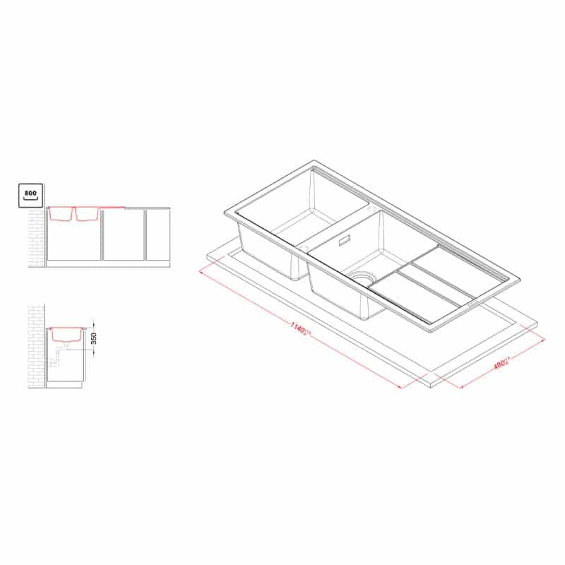 Lavello Elleci Incasso 2 vasche 116x51 Best 500 Granitek Espresso Marrone LGB50078