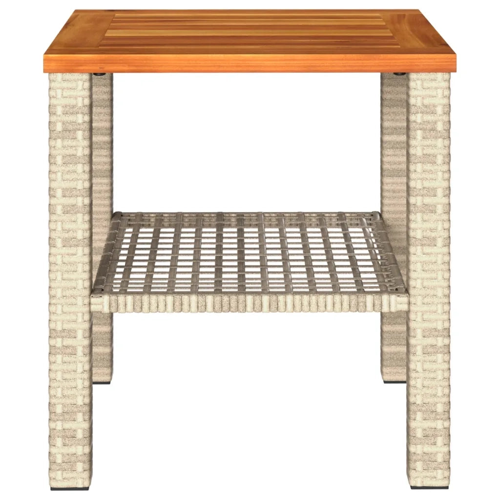 Tavolo da Giardino | Tavolino da esterno Beige 40x40x42 cm Polyrattan e Legno Acacia