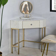Consolle Viscardo, Tavolo multiuso, Mobiletto d'appoggio, Scrivania da corridoio, 85x60 h77 cm, Bianco e Oro