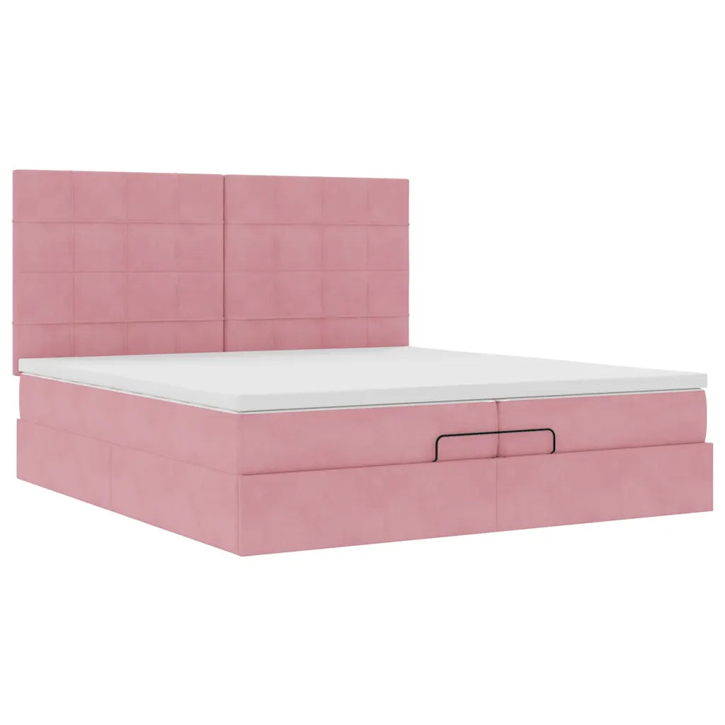 Struttura Letto Pouf con Materassi Rosa 200x200 cm Velluto 3313498