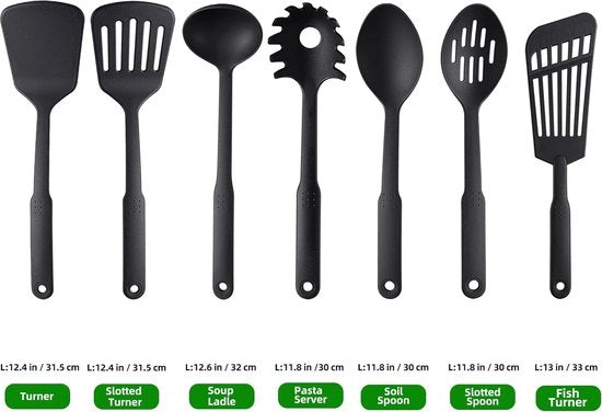 Set di accessori da cucina in nylon, resistente al calore e non aderente, BPA libero, idoneo per lavastoviglie, accessori per cucina, gadget da cucina, accessori per utensili da cucina, nero