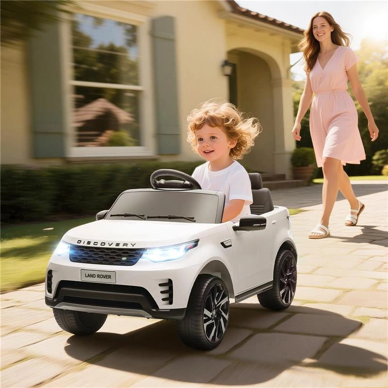MACCHINA ELETTRICA PER BAMBINI LICENZA LAND ROVER CON FARI LED, CLACSON E TELECOMANDO, 105X68.5X58 CM, BIANCO