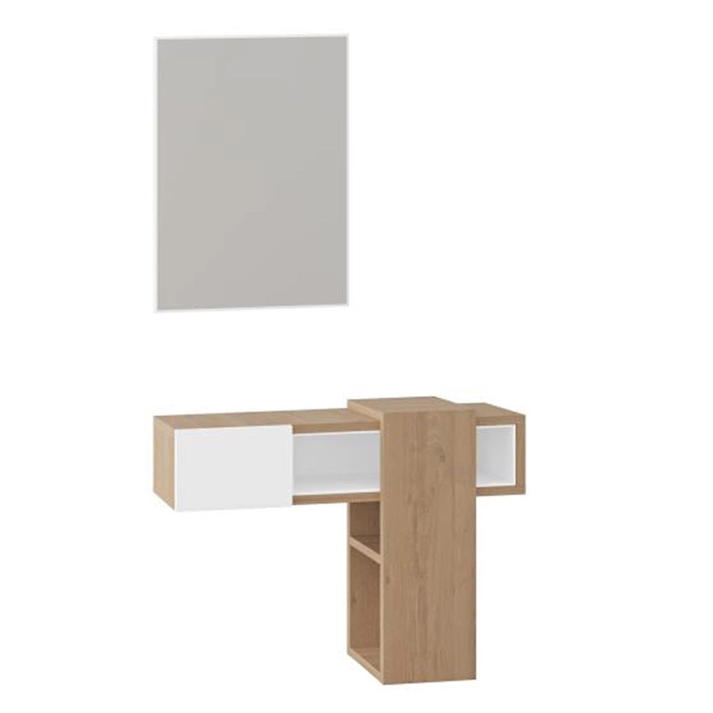Cassettiera con Specchio Rettangolare Quercia e Bianco Mobile da Ingresso